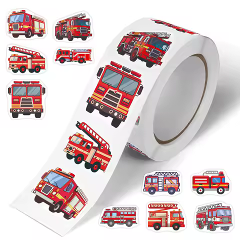 50-500pcs Fire Truck Reward Stickers For Kids Stationery Toys Decals For School Reward Students Lapt