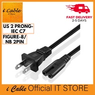US 2 Prong 2Pin to IEC C7 Figure 8 Notebook 2 Pin Power Cable 50cm