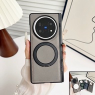 Luxury Magnetic Hinge Casing for Vivo X Fold 5 X Fold 3 Pro Fold3 Leather Case with Rotable Ring Sta