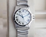 琉森湖-現貨-95成新Cartier Santos Rondo 銀色 Roman 女用經典時尚腕錶
