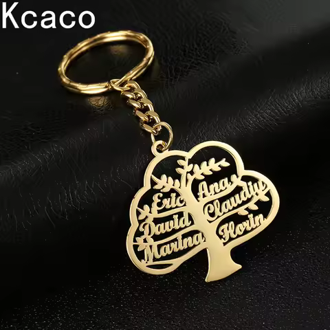 Customized Stainless Steel 1-6 Names Tree of Life Keychain Heart Round Shape Multi-nameplate Letters