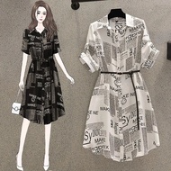 [Send Belt] Summer Dress Women Plus Size Aesthetic Dress Perempuan Dewasa Retro Printed Casual Dress