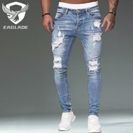 EAGLADE Ripped Skinny Slim Fit Jeans for Men 881 in Light Blue C03