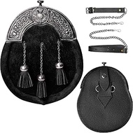 HIGHLAND REDSTONE Sporran Kilt for Men Premium Leather Quality Scottish Bovine Sporran with Chain Be