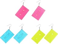 70'S 80'S Neon Cassette Tape Dangle Earrings Set for Women Girls Funny Retro Resin Acrylic Pendant Jewelry for 90's Outfit Glow Party Accessories Holiday Birthday Gifts