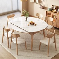 🔥包送貨 北歐原木風岩板餐桌椅組合折疊伸縮圓桌飯桌餐枱 S0125