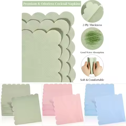 24/48/120pcs Pink And Green cocktail napkins, 2-layer disposable lace soft napkins, thick premium de