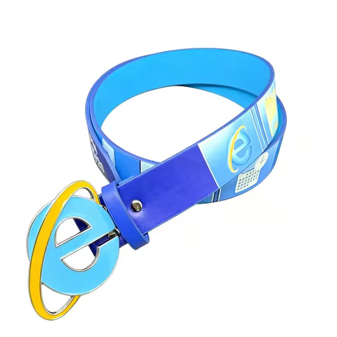 Retro Internet Explorer Meme Belt, 110cm Y2K Tech Style Waist Belt, Cowhide Alloy Buckle, Funny Nost