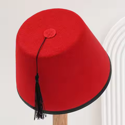 Round Felt Fez Cap Moroccan Hat Breathable Tarboosh Fez Hat Red Color Cosplay Turkish Tassels Cap Fe