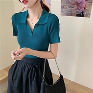 Áo Croptop Polo   TREND 2021   Áo Croptop Nữ Tay Ngắn Chất Vải  Len Tăm Dệt Kim Thời Trang Quảng Châu