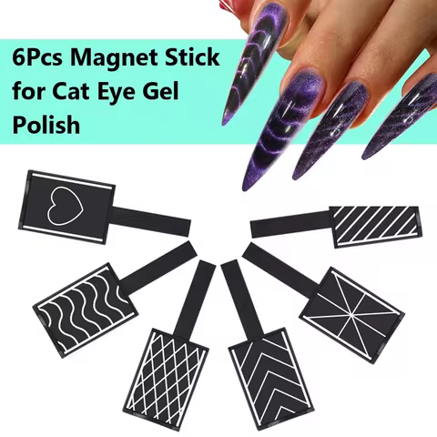 6Pcs Mixed UV Gel Polish And Magnetic Rod Set for 3D Nail Design Cat Eye Magic Manicure Tools DIY Ca