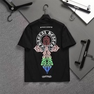 Chrome Heartsˉ colorful cross Sanskrit men and women loose bottoming shirt T-shirt street couple sho