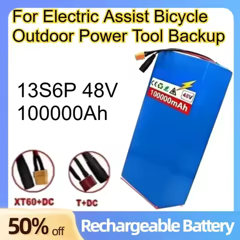 13S6P 48V 100000Ah 18650 Lithium Battery for Electric Assist Bicycle Outdoor Power Tool Backup Recha