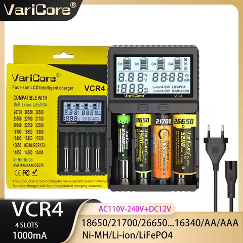 VariCore VCP4 R4 LCD Smart Battery Charger Test Capacity for 3.7V Li-ion 18650 21700 26650 3.2V LiFe