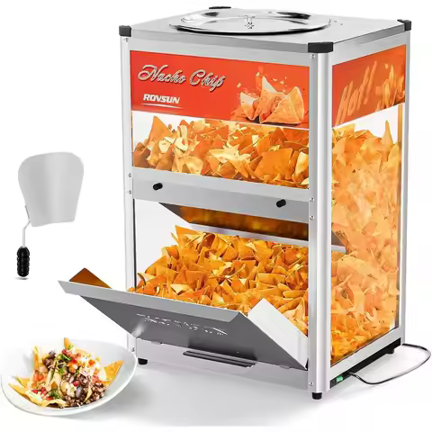 Nacho Chip Warmer, Nacho Machine Countertop Food Warmer Display Case with Warming Light, Glass Door,