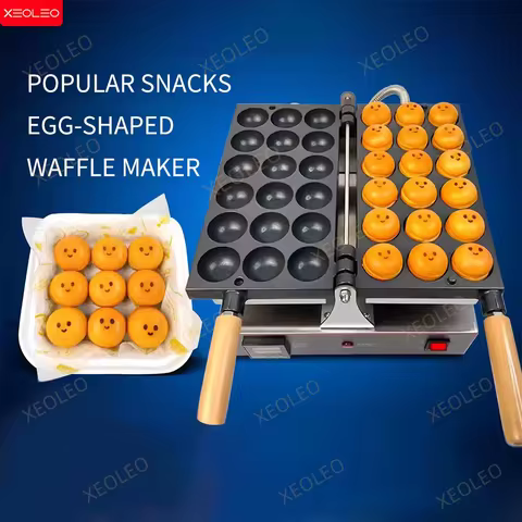 XEOLEO Commercial Ball Round Waffle Maker Machine 1600W Round Shape Waffle Cake Maker 4CM Egg Bubble