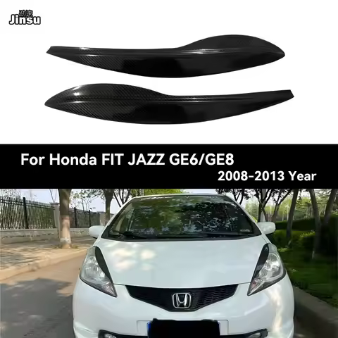 For Honda FIT JAZZ 2008 - 2013 Real Carbon Fiber Headlight Cover Eyelid Matt Black Front Lamp Decora