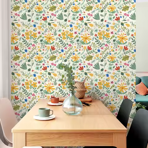 Fresh Yellow Crush Floral Vinyl Wallpaper Chic Spring Blooming Peel And Stick Living Room Wall Stick