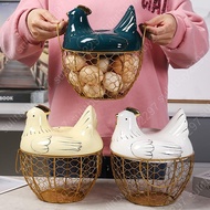 ◑☸Large Stainless Steel Mesh Wire Egg Storage Basket with Ceramic Farm Chicken Handles（Can Hold 25pc