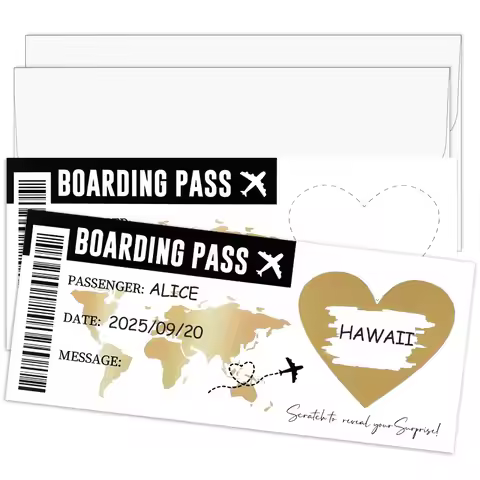 1Set Boarding Pass Scratch Off Card Surprise Trip Reveal Scratch Card Travel Ticket With Envelope Ch
