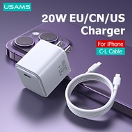 Usams pd30w USB C Sạc Loại C sạc nhanh + cáp sạc Lightning Bộ chuyển đổi điện tường cho Iphone 14 13