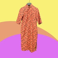 二手 古董訂製 橘粉色 織紋 毛料 開衩 短袖 旗袍 CA410
