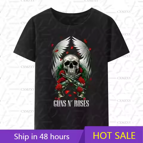 Guns N Roses Theme 100%Cotton Summer O-neck Print Streetwear T Shirt Male Harajuku Short Sleeve Tee 