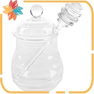 Transparent glass honey jar with lid Honey Jar with Dipper, Clear, 9 Ounces