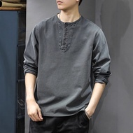 Streetwear Henley Top, Lightweight Cotton Long Sleeve Shirt