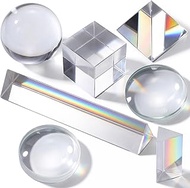 7-Piece Premium Optical Prism & Lens Kit with Gift Box - Large Triangular Prism, Crystal Ball, Cube,
