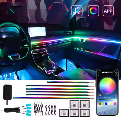 18 in 1 Dual Zone Symphony Streamer Car Ambient Light Interior LED Full Color RGB Neon Acrylic Strip