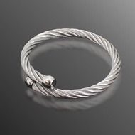 Stainless Steel Mens Posh Twisted Cable Bangle - Silver Tone