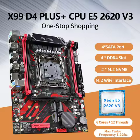 ERYING NEW X99 D4 Motherboard Combo Kit with Xeon E5 2620 V3 CPU LGA 2011-3 Dual Channel ECC RAM M.2