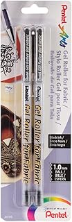 Pentel Arts Gel Roller for Fabric, (1.0mm) Bold Lines, Permanent, Black Ink, Pack of 2 (BN15BP2A)
