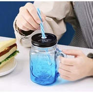 500ml Creative Gradient Color Portable Cup Jar Bottle Colored Mason Jar Glass Transparent With Straw