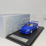 Kod/ GFCC 1:64เส้นขอบฟ้า GT-R R34 FNF C-West Gulf รถโมเดลหล่อขึ้นรูปสีฟ้า