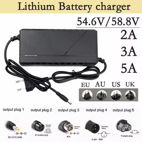 48V 52V 2A 3A 5A lithium-ion charger 13S 14S 54.6V 58.8V 21700 battery charging 5A fast intelligent 