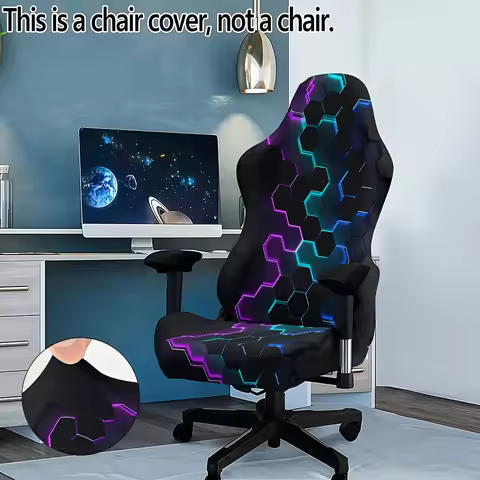 Thick Geometric Grid Pattern Office Computer Game Chair Cover UV Reactive Glowing Chair Cover Stretc