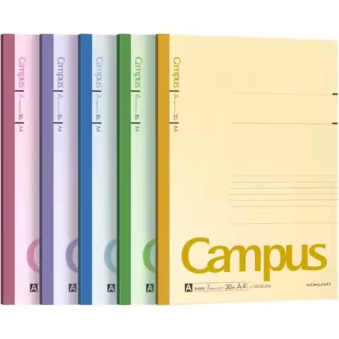 Campus Notebook, A 7mm 0.28in Ruled, A4, 30 Sheets, 35 Lines, Pack of 5, 5 Colors, Japan Improt (NO-