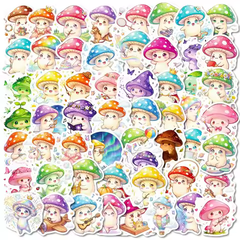 56/112Pcs Colorful Mushroom Creative Cartoon Stickers DIY for Stationery Box Pen Holder Lunch Box Ph
