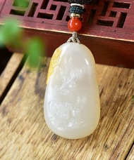 秒殺價 天然和田玉籽料蓮花魚吊墜