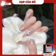 D302 Fake nails set of 24 cat eye gel polish nails charm bow nail y2k cute fake nails