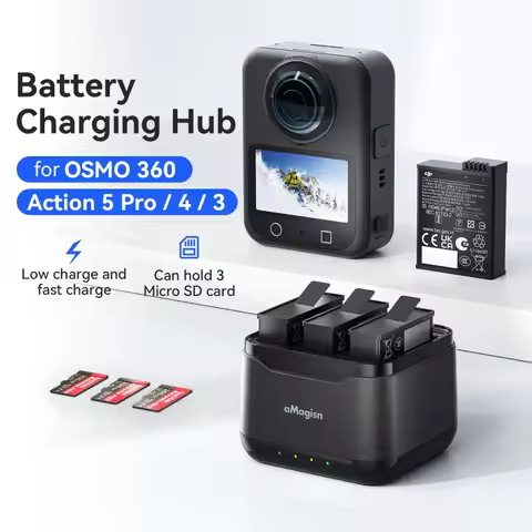 aMagisn 3 Slot Battery Charger Fast 2H Charge Smart Battery Safe Charger Dock for DJI Osmo Action 3 