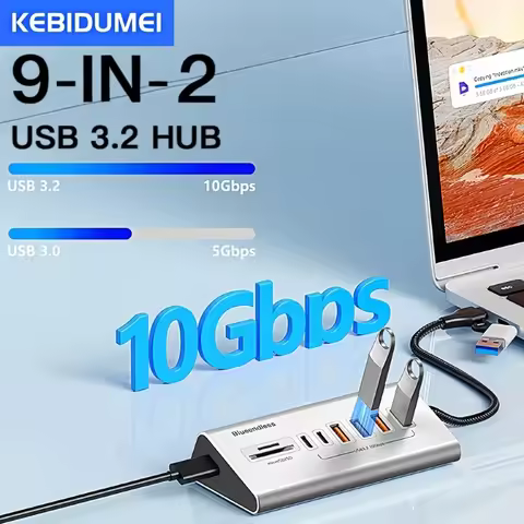 9 in 2 USB C Hub To USB 3.2 Aluminum Docking Station 10Gbps Type C 3.2 Splitter with SD/TF Card Read