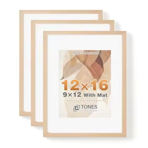 12x16 Solid Wood Frames Set of 3 Oak Wood Picture Frame can Display Photo 9x12 With Mat or 12 x 16 W
