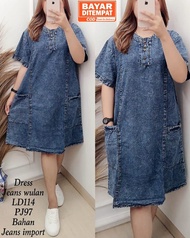 Dress Jeans Wanita Mini Dress Lepis Jumbo Lengan Pendek Terbaru Dress Korean Style Daster Jeans Home