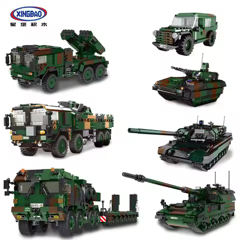 XINGBAO German Military Battle Tank Transport Truck Leopard-2A6 HX-81 MOC Building Block US WWII Can