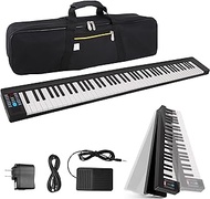 Pyle Electric 88 Keys-Portable Foldable Digital Keyboard with Bluetooth, 128 Rhythms/Tones, Stereo Speakers, Sustain Pedal, Piano Bag-for Beginners, Kids, Adult PKBRD8100