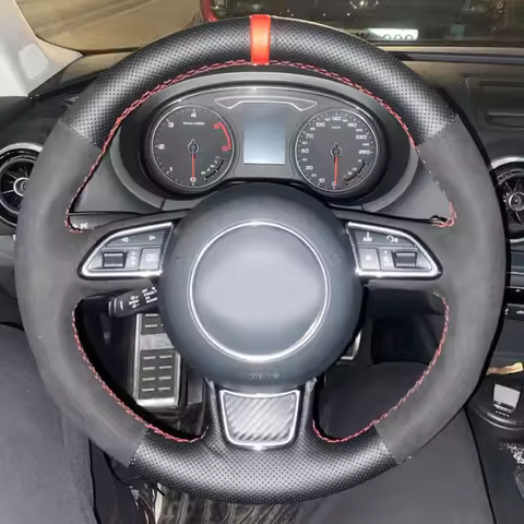 For Audi A1 8X A3 8V A4 B8 A5 8T A6 C7 A7 A8 D4 Q3 8U Q5 8R Hand Braid Car Steering Wheel Cover Blac