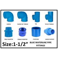 ♞,♘,♙PVC Blue Pipe 1 1/2" Water Fittings Elbow Tee Male Adapter Female Cap